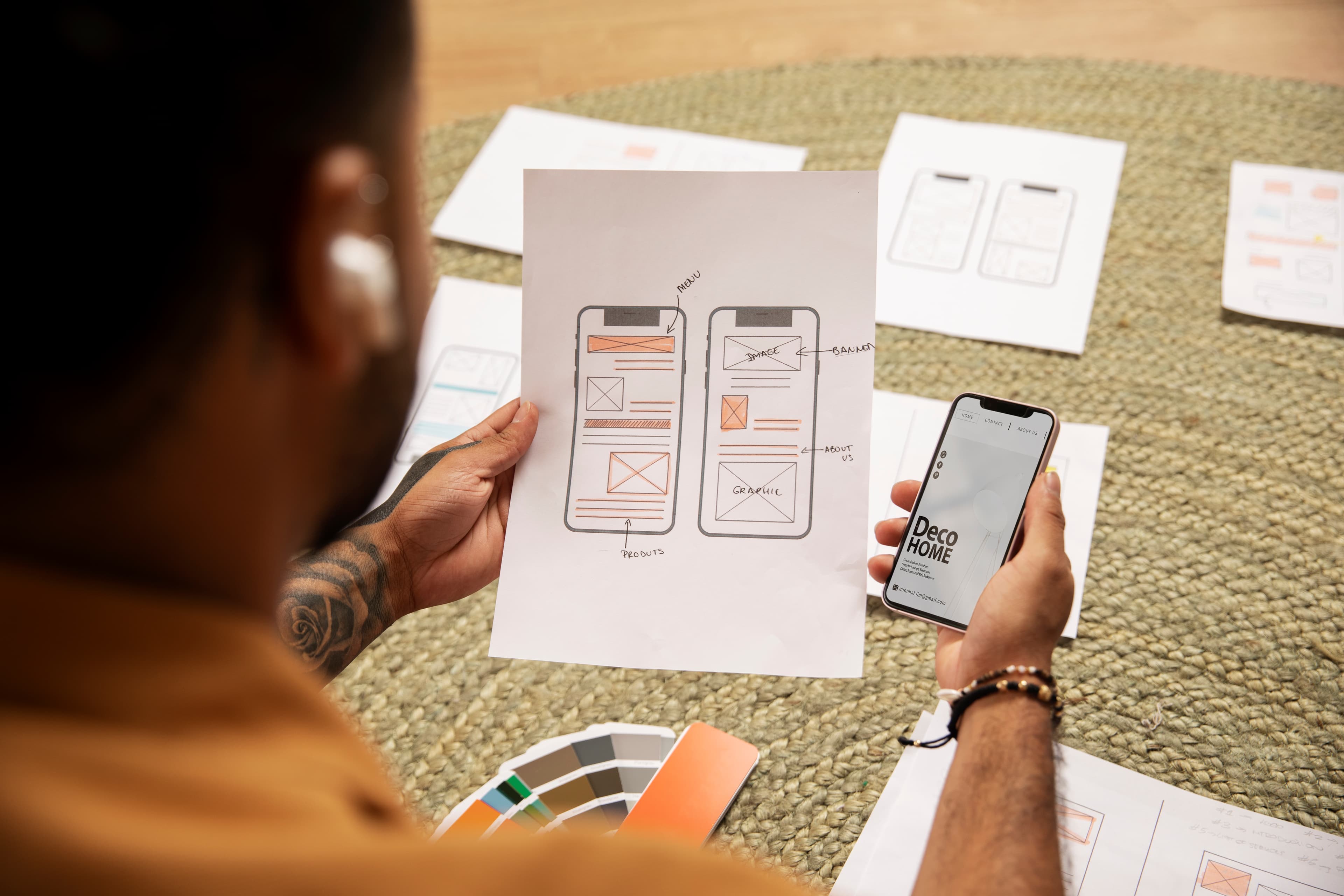 Mobile app interface designs on smartphone screens